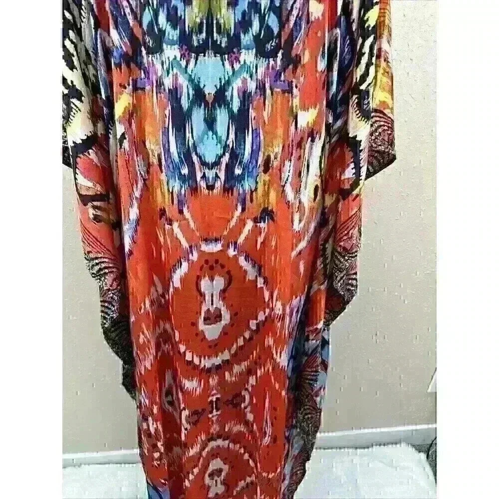 NEW Sakkas Women's HI LOW V Neck Beach Dress Top Caftan Cover up Rhinestones OS - Picture 8 of 10